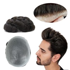 Mens Hair Replacement System 0.05mm Thin Skin BIO Knotted Toupee Hair Piece #1B