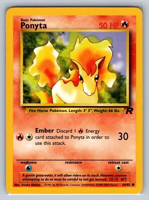 Ponyta 64/82 Team Rocket Unlimited MP Common 2000 Vintage WOTC Pokemon TCG