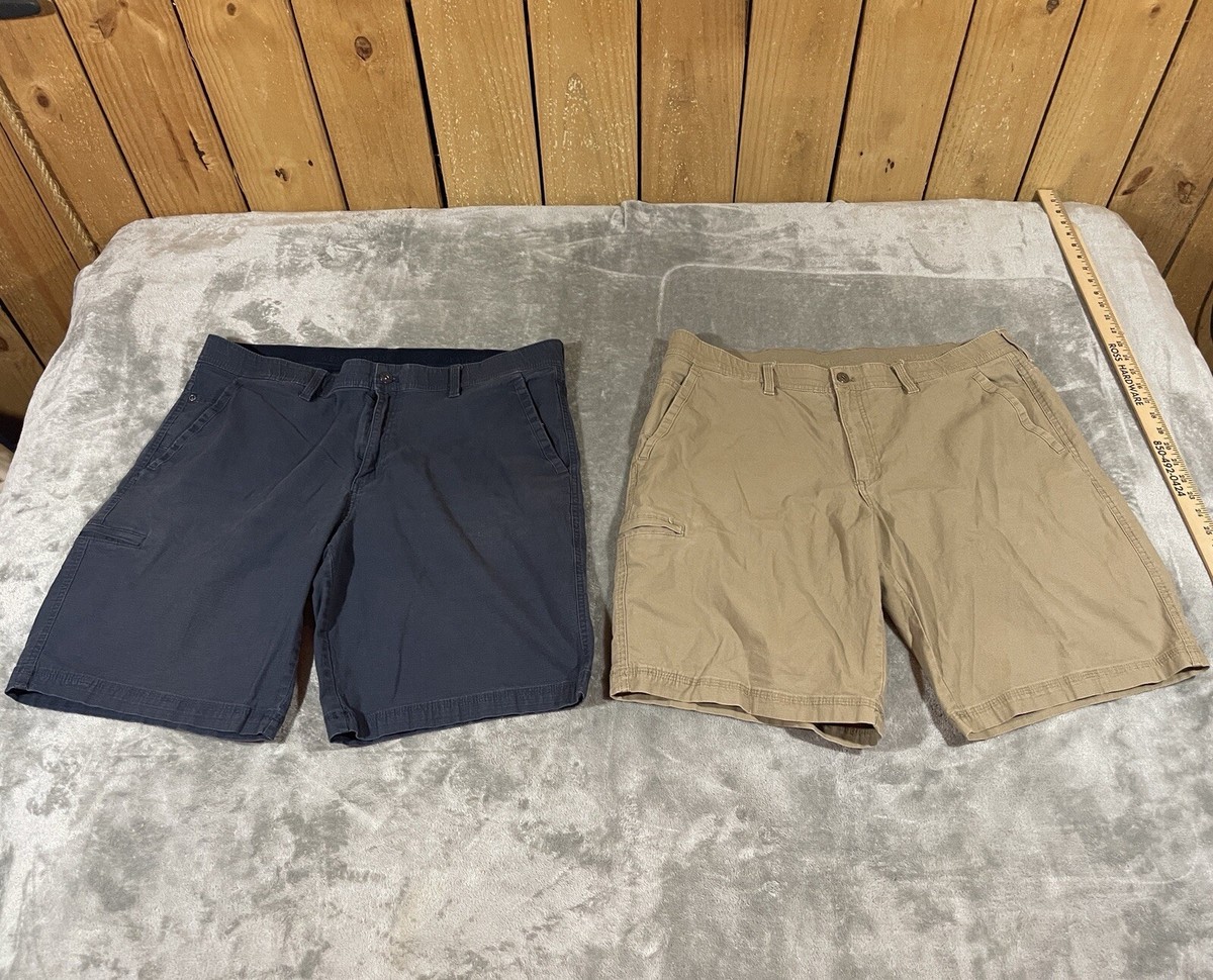 2) Weatherproof Mens 38 Shorts Blue, Tan Cargo Mid Rise Elastic