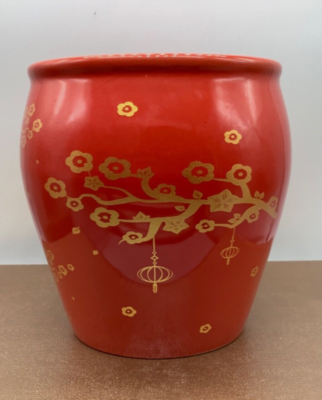 Asian Red w/Gold Cherry Blossom Vase Planter, Plant Pot, Ceramic 5 1/8 |  eBay