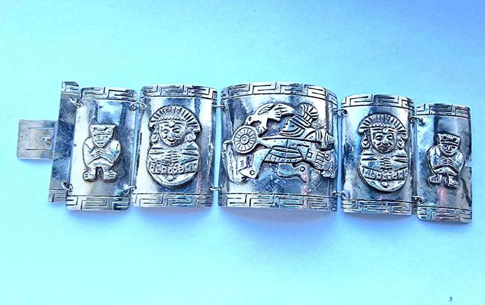 VINTAGE PERUVIAN 925 STERLING SILVER BRACELET  97.4 gr.  7" - Image 3 of 4