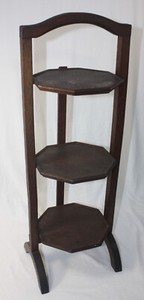 Antique 29" Folding Wooden 3 Octagonal Tier Cake Pie Stand -s