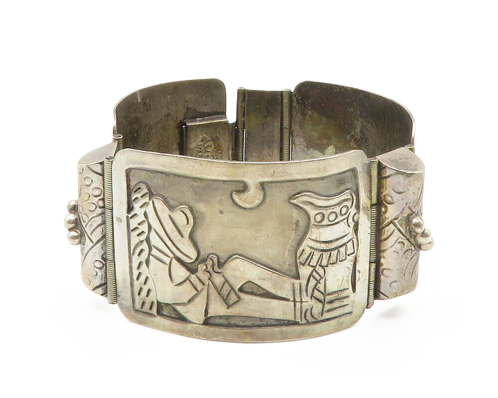MEXICO 925 Sterling Silver Vintage Desert Scene Panel Chain
