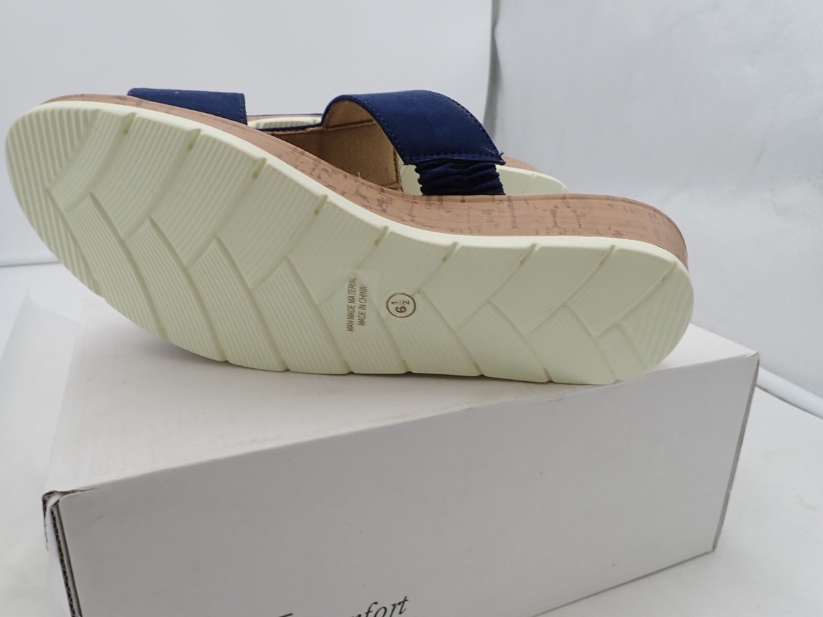 VJH Confort Low Wedge Rhinestone Slide Sandal, Blue Sizes