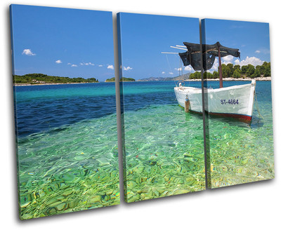Beach Ocean Boat Paradise Sunset Seascape TREBLE CANVAS WALL ART Picture Print