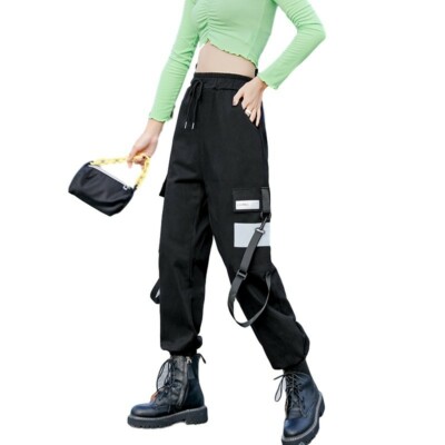 Women's Leisure Loose Fit Cargo Hip Hop Pockets Pants Ribbon