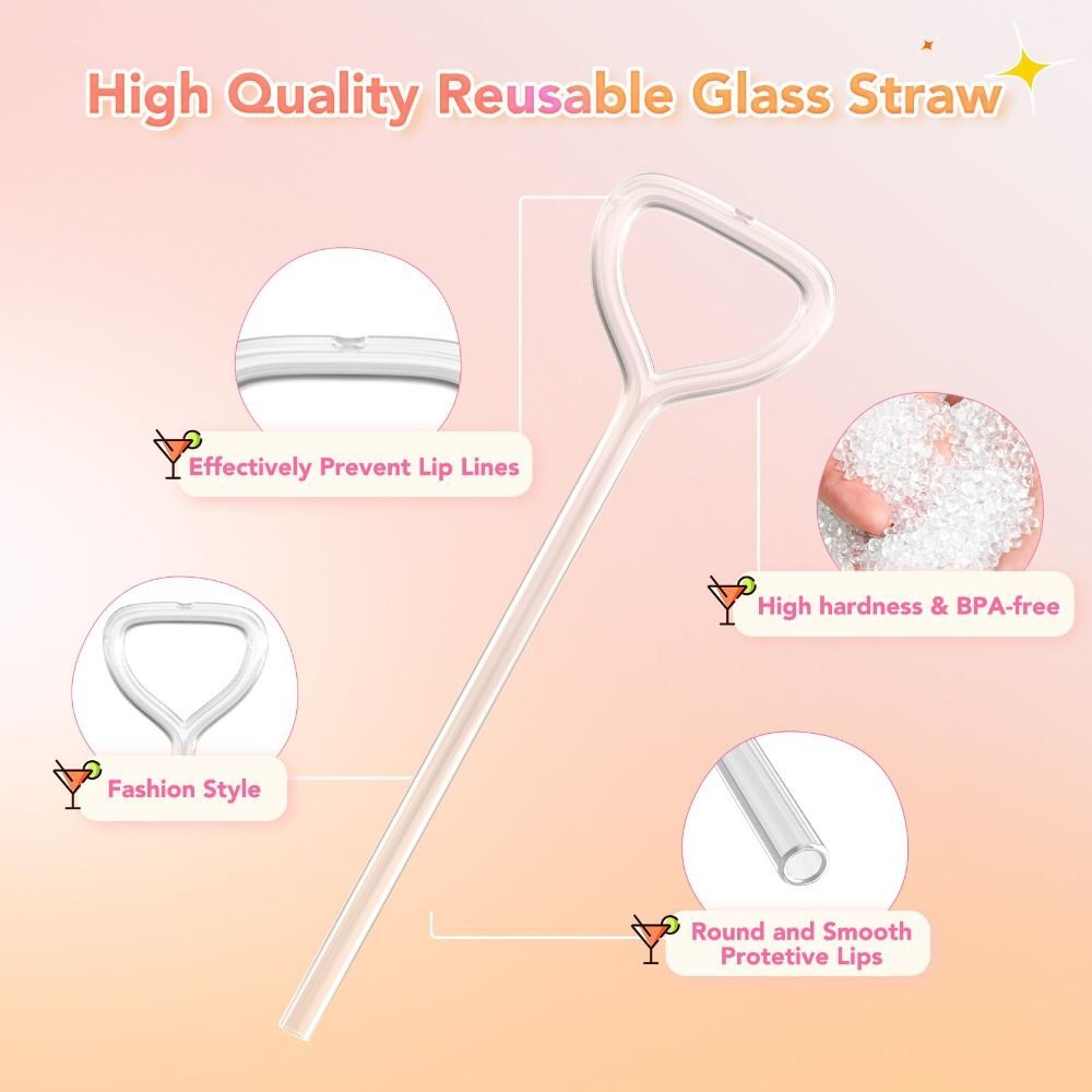 Transparent Anti Wrinkle Straw Glasses Reusable Glass Straw for Stanley