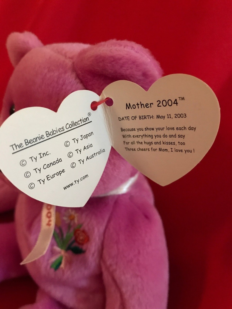 ❤️Ty Beanie Babies 2004 Mother's Day Bear-MULTIBLE ERRORS-RARE