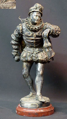 AA1 1890 superbe statue bronze RAPHAEL sculpture mousquetaire arme épée 28cm3kg - Photo 1/4