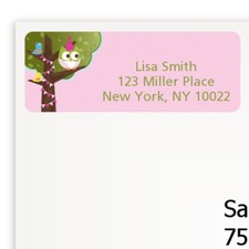 Owl Pink Birthday Party Personalized Return Address Stickers - 27 labels