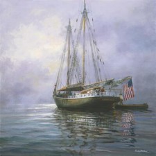 Ceramic Backsplash Tile Mural Nautical Sailing Ship - In the Still at Dawn