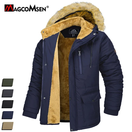 Mens Winter Jacket Hood Water Resistant Parka Jackets Thermal Sherpa Lined Coats