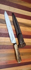 Antiguo cuchillo gaucho Sheffield Hibbert. Acero al carbono. Ciervo de caña y latón
