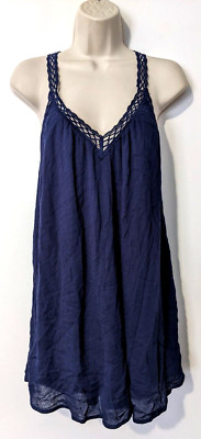 Lush Women's Lace Strap Racerback Sun Dress Size XS Small Blue Liner Rayon Blend
