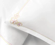 Sferra Fiorina Boudoir Sham Pink Yellow Carnation Embroidery Cotton Percale NEW