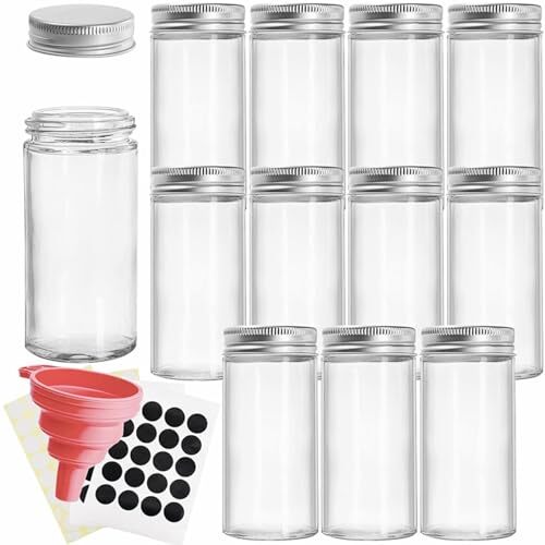 12 Pack Round Spice Bottles 3oz Glass Spice Jars With Silver Metal Lids Shaker 