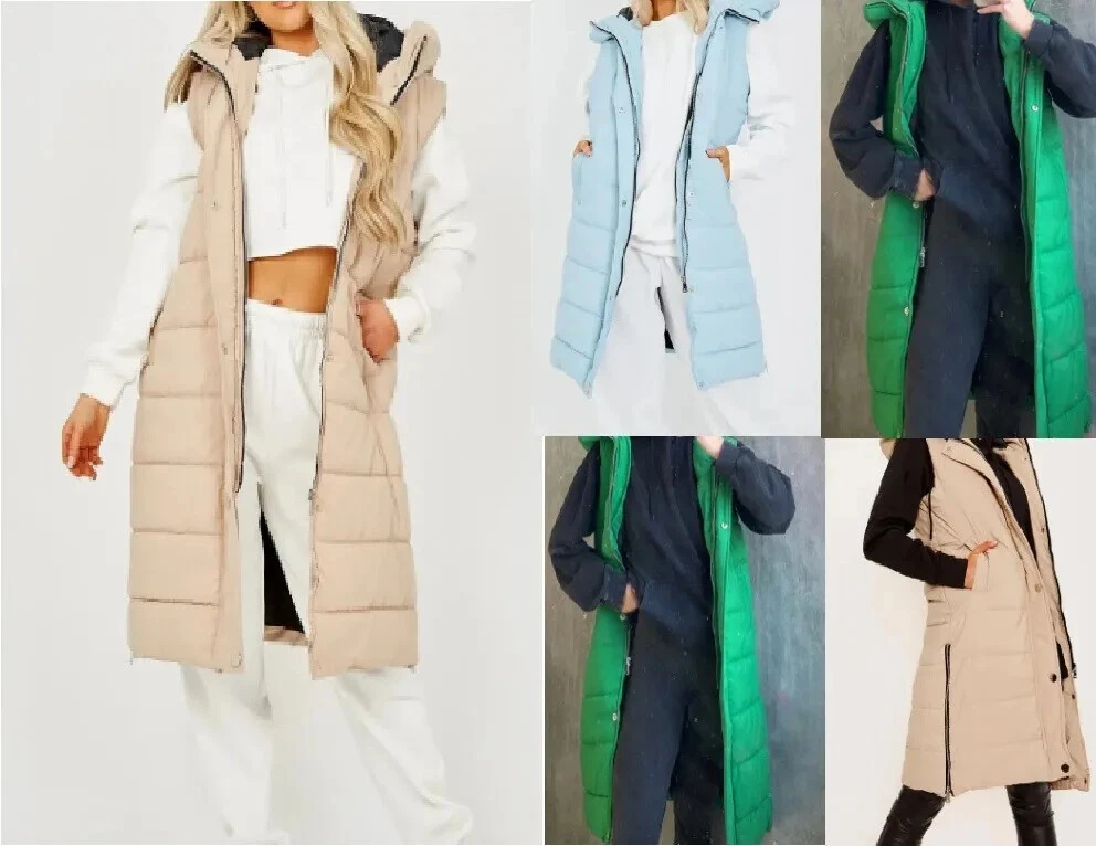 Longline Hooded Gilet Women Polyester Jacket Long zipper WarmWinter Coat Jacket