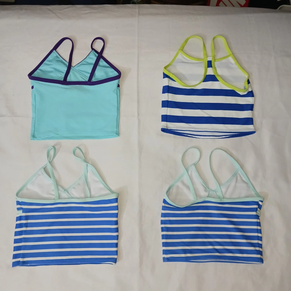 Antiguo Tops de Natación Tankini Azul Marino Niñas XS Azul Blanco Púrpura Verde Midriff Usado en Excelente Condición Foto 2 de 4