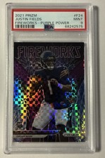 2021 Panini Prizm Fireworks Purple Power #19/49 Justin Fields RC PSA 9
