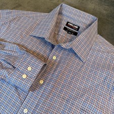 Kirkland Tailored Fit Dress Shirt Mens Extra Large Blue Plaid Non Iron Cotton