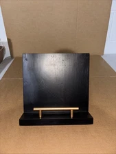 3-in-1 Wooden Black Cookbook Stand with Drawer & Triangle Page Holder