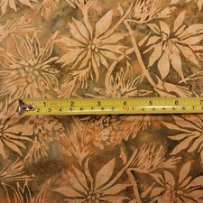 1 Yd Green Light Brown Flowers Vines Large Print Batik Fabric