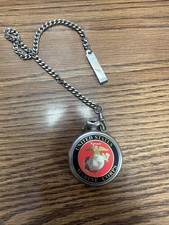 USMC United States Marine Corps Pocket Watch with Chain   Needs Battery