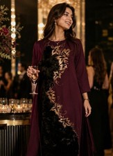 VTG Handmade S/M Elegant Burgundy Maxi Tunic Top/Dress Velvet Applique Whimsical