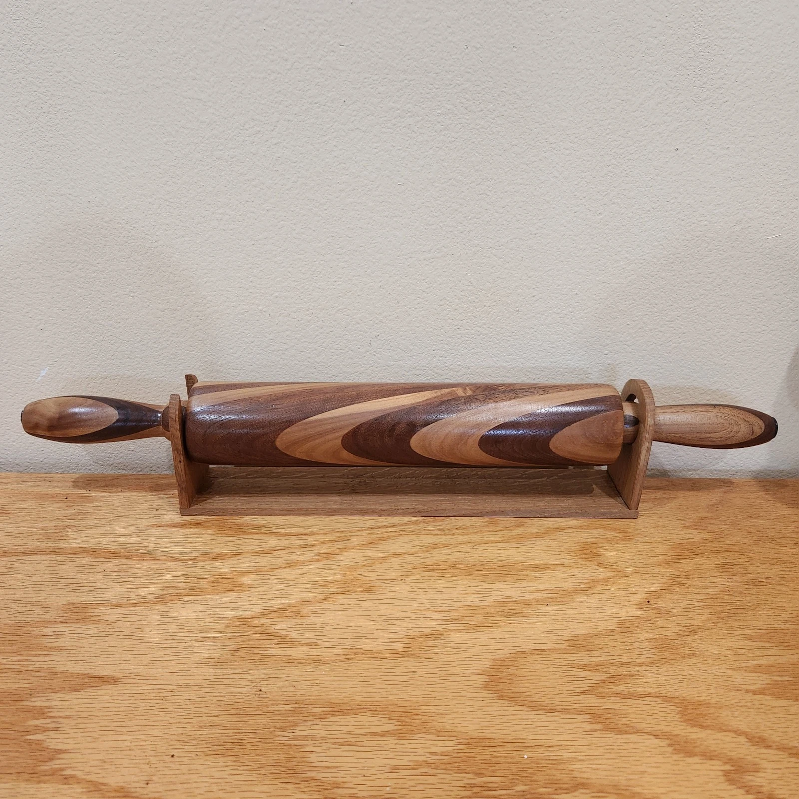 Multi Colored Wooden Rolling Pin, Walnut Handmade, Wall Hangable, 24" Long