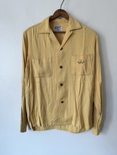 VTG 50s Puritan Rayon Gabardine Embroidered Button Up Shirt Yellow Small