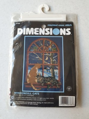 Dimensions Windowsill Cats Vintage 1998 Cross Stitch Kit 13 x 18 cm #6768