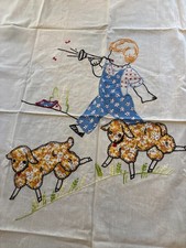 Vintage Little Boy Blue Applique Embroidered Baby Quilt Blanket Top Feed Sack