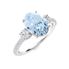 925 Silver Aquamarine Stone Birthday Statement Three-Stone Boho Wife Ring