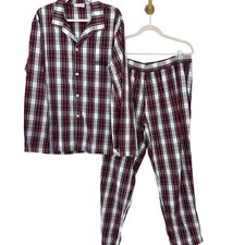 Lacoste Mens Poplin Plaid Pajama Set Size XL Sleep Cotton Classic Alligator Red