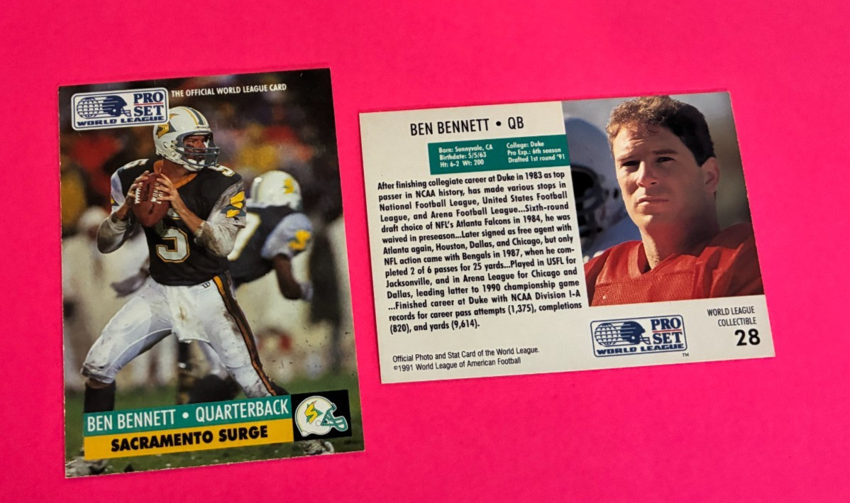1991 Pro Set WLAF #28 Ben Bennett Surge QB