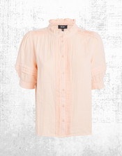 Blusa de tela de queso con puño fruncido manga corta ME+EM naranja melocotón PVP £75 para mujer