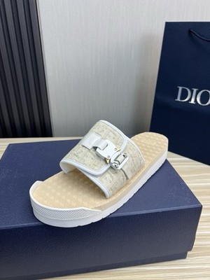 Dior Alpha Oblique Jacquard Sandal Slide Beige / White Men's Size 6-12