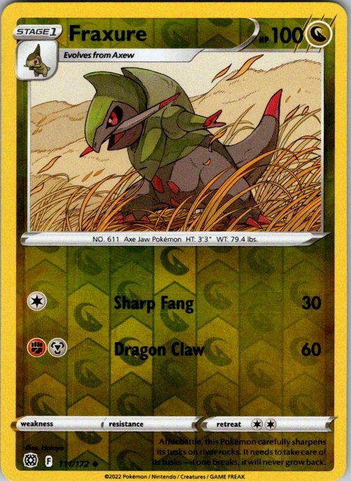 Fraxure 111/172 Uncommon Brilliant Stars Pokemon Reverse Holo Near Mint