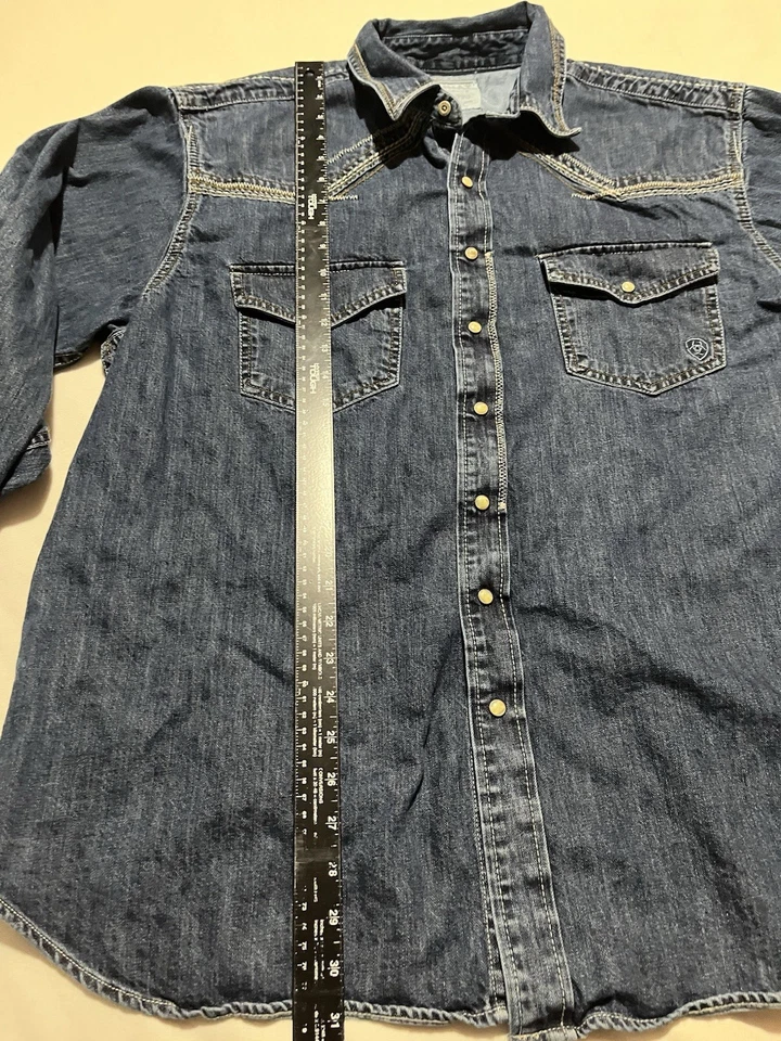 Camisa Ariat Para Hombres 2xl Camisa Denim Azul Rodeo Perla Occidental Puntada a Presión Country Foto 4 de 4