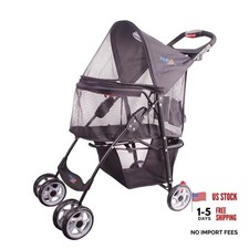 Full-Window pet Stroller for Cats  Dogs, with Storage Basket,Cup 4 Wheels