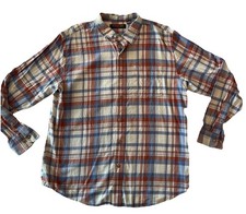 Ridgecut Toughwear Orange Blue Plaid Soft Cotton Lyocell Button Up Shirt Large 