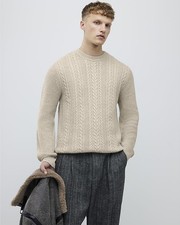 River Island Mens Jumper Cream Slim Fit Cable Knit Crew Sweater Pullover Top