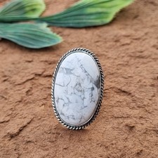 Natural white Howlite Ring 925 Sterling Silver Anniversary Gift Ring PG9318