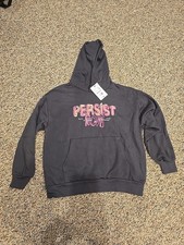 NWT Boys Zara Hoodie Sweatshirt Long Sleeve Pullover Grey Sz 13/14 "Persist Now"