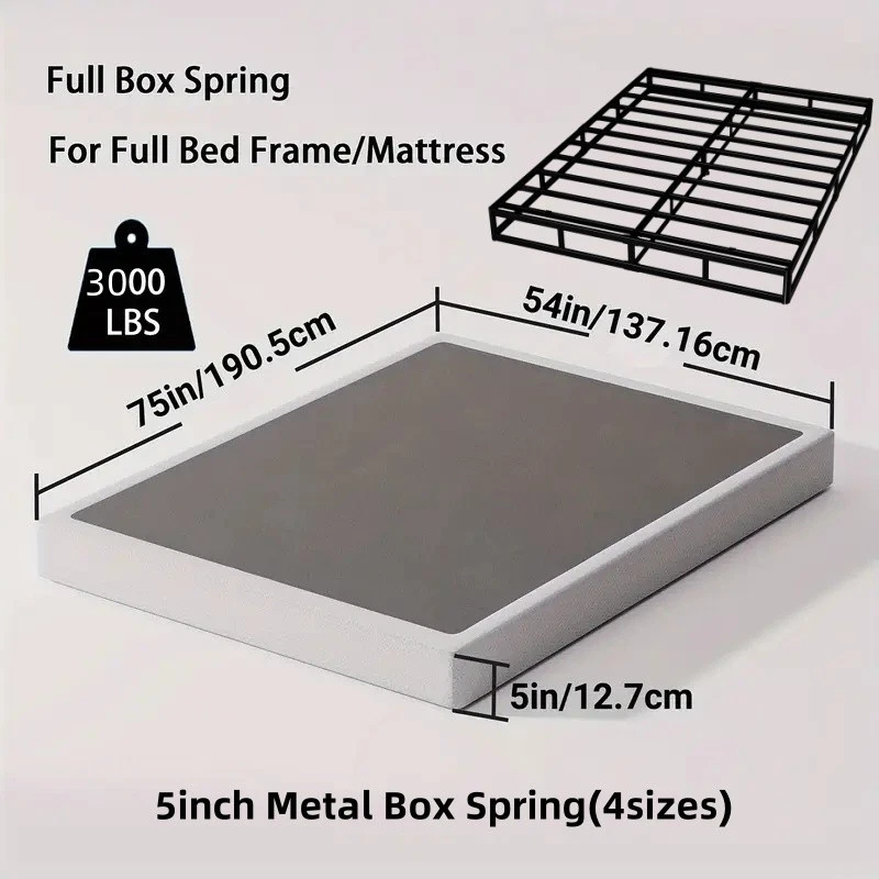 Metal Box Spring Height 5in Steel Mattress Bed Foundation Folding Full Size