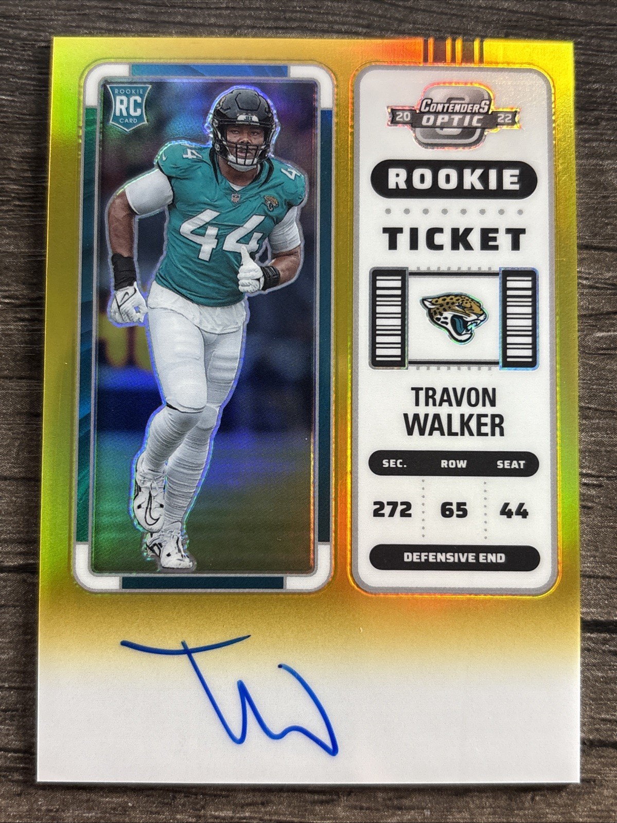 2022 Contenders Optic - Rookie Ticket Auto Travon Walker #135 Gold /10 (AU, RC)