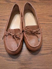 TALBOTS Women's Easton Perforated Leather Tie Driving Moccasin 6.5 M