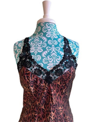Vintage SILK Animal Leopard Print Black Lace Camisole Lingerie Top Revival Y2K