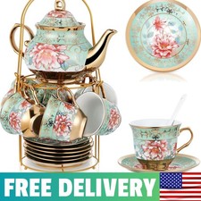 20-Piece Quality Porcelain Tea Set with Metal Holder - Exquisite and Durable