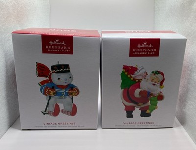 Hallmark Keepsake Club Vintage Greetings  Ornament Set Of 2 Dated 2024 & 2025